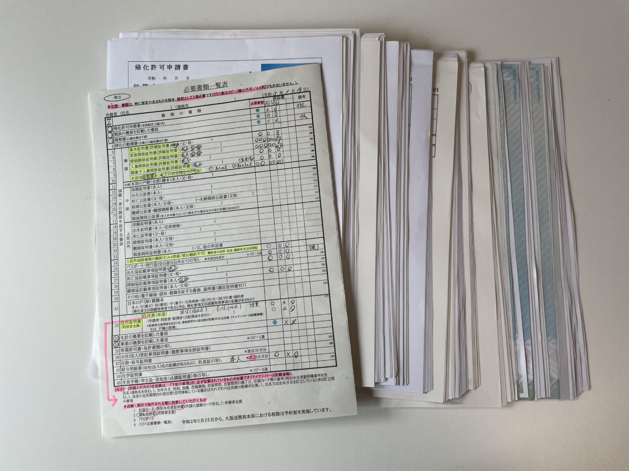 帰化申請書類